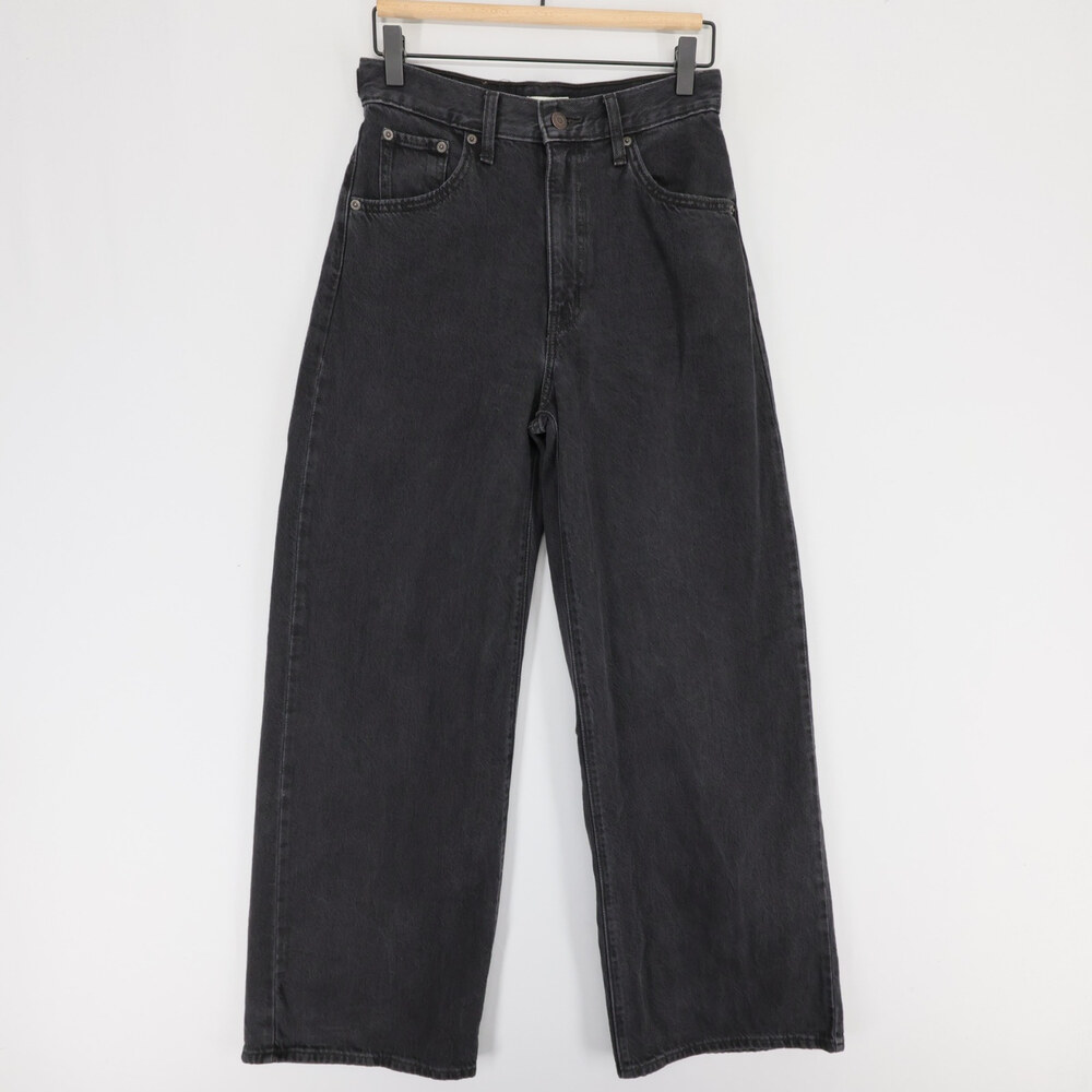Levis Cinch Baggy Jeans Womens 26 Black High Rise Wide Leg Adjustable Waist 100